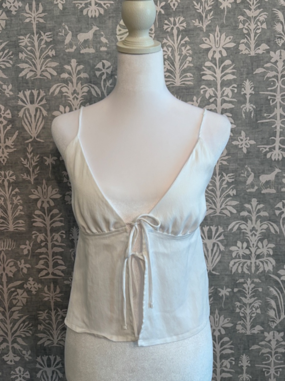 ZARA White Tie-Front Crop Tank Top Blouse | Romantic Boho- Medium